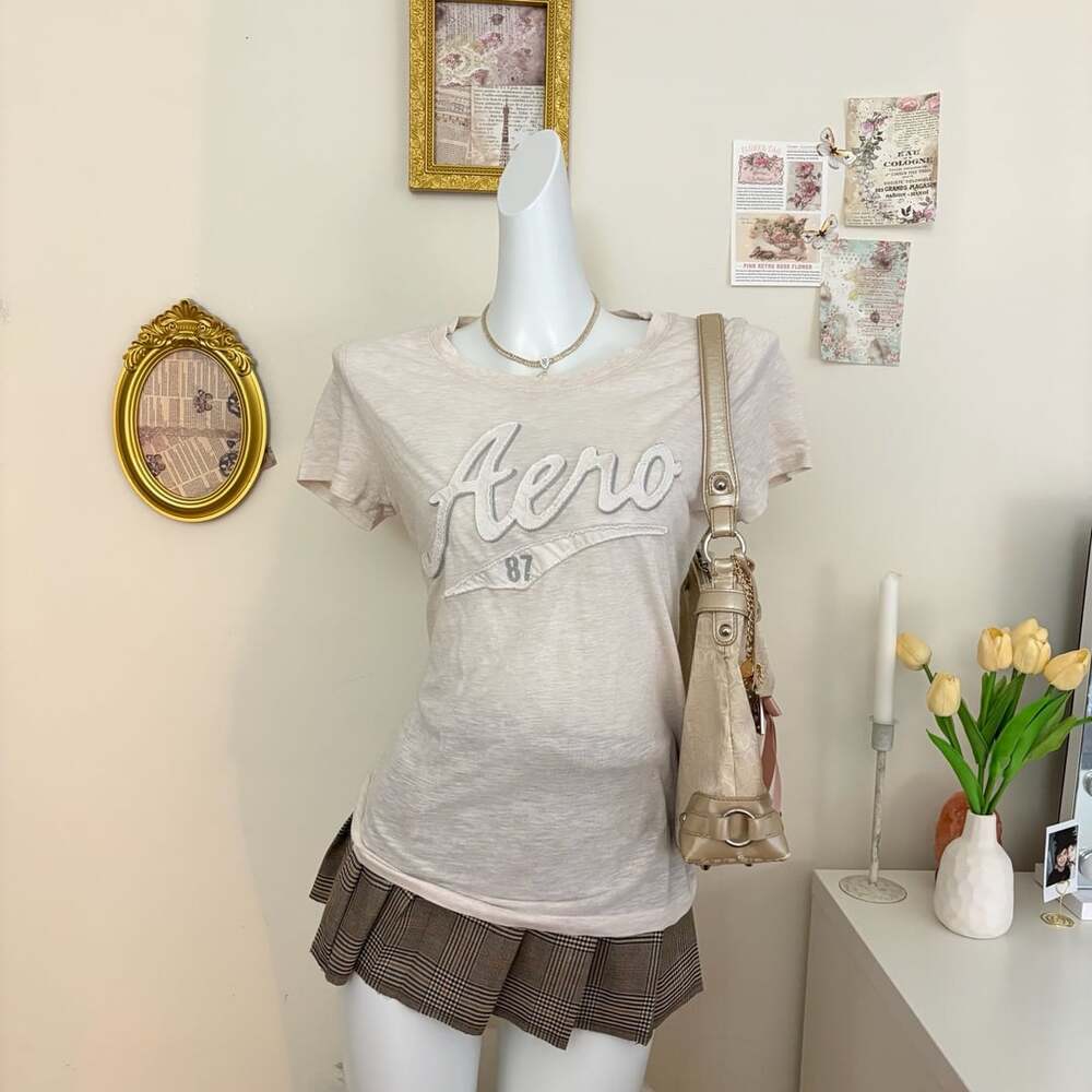 Aeropostale Graphic Tee Size L Tan Logo 87